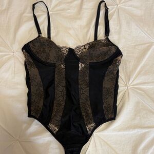 Elegant Black and Brown Lace Bodysuit
